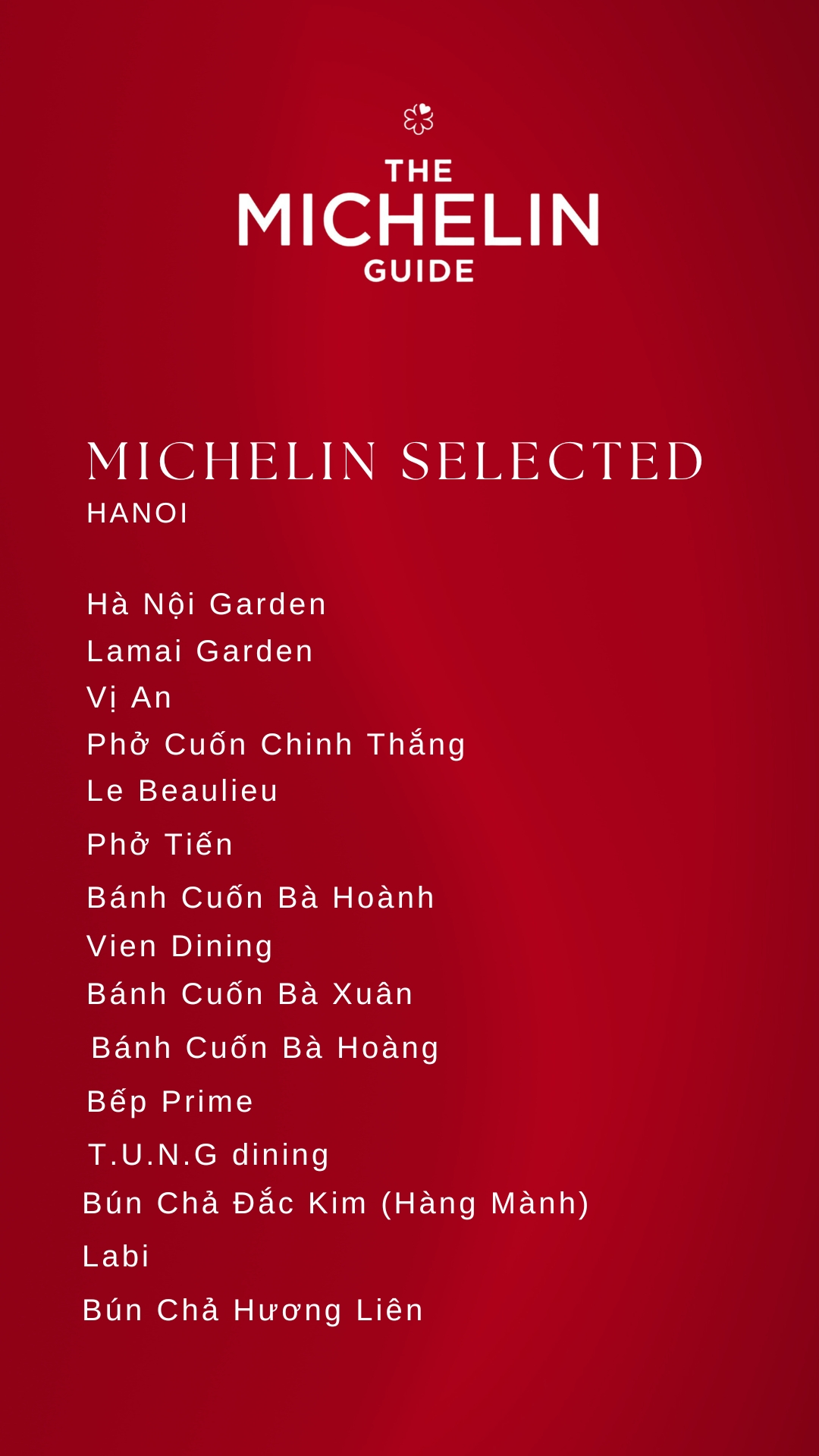 HANOI-Michelin Selected Restaurants